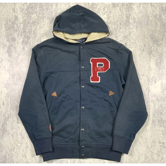 Polo Ralph Lauren Other - Polo Ralph Lauren Jacket Mens Medium Blue Letterman Varsity Hooded 1967 Casual